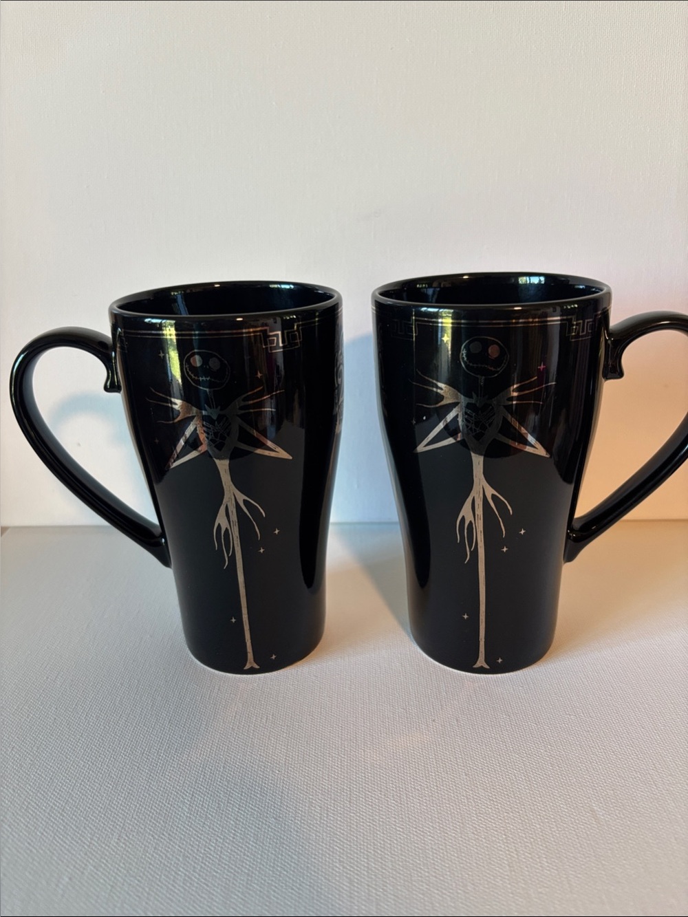 Disney Black Mugs with Silver Jack Skellington Star Design - Set of 2